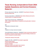 Texas Nursing Jurisprudence Exam 2024  Update Questions and Correct Answers  Rated A+ | Verified Texas Nursing Jurisprudence Actual Exam Update 2024 Quiz with Accurate Solutions Aranking Allpass 