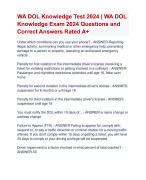 WA DOL Knowledge Test 2024 | WA DOL  Knowledge Exam 2024 Questions and  Correct Answers Rated A+ | Verified WA DOL Knowledge Exam Actual Update2024 Quiz with Accurate Solutions Aranking Allpass