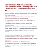 CRCR Practice Actual Exam 2024 |  CRCR Practice Exam Latest Update 2024  Questions and Correct Answers Rated  A+ | Verified CRCR Practice Actual Exam Update 2024 Quiz with Accurate Solutions Aranking Allpass