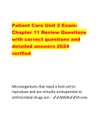 Patient Care Unit 2 Exam: Chapter 11 Review Questions with correct questions and detailed answers 2024 verified