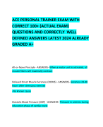 ACE PERSONAL TRAINER EXAM WITH CORRECT 100+ (ACTUAL EXAM) QUESTIONS AND CORRECTLY  WELL DEFINED ANSWERS LATEST 2024 ALREADY GRADED A+   