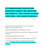 ATI COMPREHENSIVE EXAM (ACTUAL EXAM) WITH CORRECT 180+ QUESTIONS AND CORRECTLY  WELL DEFINED ANSWERS LATEST 2024 – 2025 ALREADY GRADED A+ 