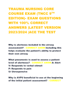 TRAUMA NURSING CORE  COURSE EXAM (TNCC 9TH EDITION)- EXAM QUESTIONS  WITH 100% CORRECT  ANSWERS |LATEST VERSION  2023/2024 |ACE THE TES