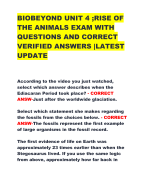BIOBEYOND UNIT 4 ;RISE OF  THE ANIMALS EXAM WITH  QUESTIONS AND CORRECT  VERIFIED ANSWERS |LATEST  UPDATE