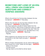 BIOBEYOND UNIT 4-END OF AN ERA  :HELL CREEK USA EXAM WITH  QUESTIONS AND CORRECT  VERIFIED ANSWERS 