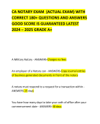 CA NOTARY EXAM  (ACTUAL EXAM) WITH CORRECT 180+ QUESTIONS AND ANSWERS GOOD SCORE IS GUARANTEED LATEST 2024 – 2025 GRADE A+ 