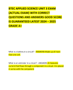 BTEC APPLIED SCIENCE UNIT 3 EXAM (ACTUAL EXAM) WITH CORRECT QUESTIONS AND ANSWERS GOOD SCORE IS GUARANTEED LATEST 2024 – 2025 GRADE A+ 