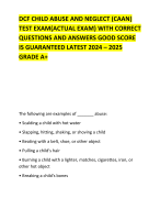 DCF CHILD ABUSE AND NEGLECT (CAAN) TEST EXAM(ACTUAL EXAM) WITH CORRECT QUESTIONS AND ANSWERS GOOD SCORE IS GUARANTEED LATEST 2024 – 2025 GRADE A+ 