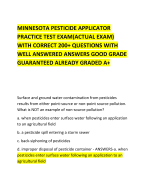 MINNESOTA PESTICIDE APPLICATOR PRACTICE TEST EXAM(ACTUAL EXAM) WITH CORRECT 200+ QUESTIONS WITH WELL ANSWERED ANSWERS GOOD GRADE GUARANTEED ALREADY GRADED A+ 