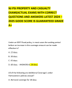NJ PSI PROPERTY AND CASUALTY EXAM(ACTUAL EXAM) WITH CORRECT QUESTIONS AND ANSWERS LATEST 2024 – 2025 GOOD SCORE IS GUARANTEED GRADE A+   
