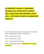 NJ PROPERTY CASUALTY INSURANCE EXAM(ACTUAL EXAM) WITH CORRECT 200+ QUESTIONS AND ANSWERS LATEST 2024 – 2025 GOOD SCORE IS GUARANTEED GRADE A+ 