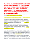 ALF CORE TRAINING FLORIDA /ALF CORE EXAM, ALF CORE PRACTICE EXAM AND ALF CORE STUDY GUIDE LATEST 2023-2024 ACTUAL EXAM 200 QUESTIONS AND CORRECT DETAILED ANSWERS WITH RATIONALES (VERIFIED ANSWERS ALREADY GRADED A+)