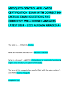 MOSQUITO CONTROL APPLICATOR CERTIFICATION  EXAM WITH CORRECT 80+ (ACTUAL EXAM) QUESTIONS AND CORRECTLY  WELL DEFINED ANSWERS LATEST 2024 – 2025 ALREADY GRADED A+      