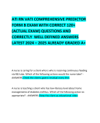 ATI RN VATI COMPREHENSIVE PREDICTOR FORM B EXAM WITH CORRECT 120+ (ACTUAL EXAM) QUESTIONS AND CORRECTLY  WELL DEFINED ANSWERS LATEST 2024 – 2025 ALREADY GRADED A+           