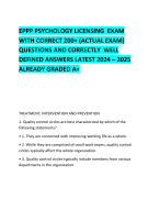 EPPP PSYCHOLOGY LICENSING  EXAM WITH CORRECT 200+ (ACTUAL EXAM) QUESTIONS AND CORRECTLY  WELL DEFINED ANSWERS LATEST 2024 – 2025 ALREADY GRADED A+     