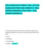 APEA EXAM WITH CORRECT 180+  (ACTUAL EXAM) QUESTIONS AND CORRECTLY  WELL DEFINED ANSWERS LATEST 2024 – 2025 ALREADY GRADED A+   