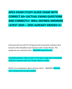 APEA EXAM STUDY GUIDE EXAM WITH CORRECT 60+ (ACTUAL EXAM) QUESTIONS AND CORRECTLY  WELL DEFINED ANSWERS LATEST 2024 – 2025 ALREADY GRADED A+         