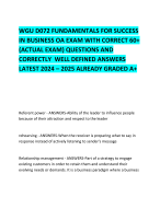 WGU D072 FUNDAMENTALS FOR SUCCESS IN BUSINESS OA EXAM WITH CORRECT 60+ (ACTUAL EXAM) QUESTIONS AND CORRECTLY  WELL DEFINED ANSWERS LATEST 2024 – 2025 ALREADY GRADED A+ 