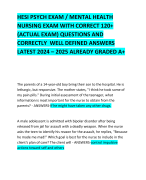 HESI PSYCH EXAM / MENTAL HEALTH NURSING EXAM WITH CORRECT 120+ (ACTUAL EXAM) QUESTIONS AND CORRECTLY  WELL DEFINED ANSWERS LATEST 2024 – 2025 ALREADY GRADED A+ 