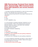 CMS Pharmacology Proctored Exam Update  2024 | Pharmacology CMS Proctored Actual  Exam 2024 Questions and Correct Answers  Rated A+  | Verified  Pharmacology CMS Proctored  Exam 2024 Quiz with Accurate Solutions Aranking Allpass