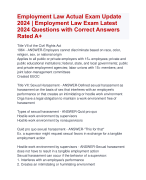 Employment Law Actual Exam Update  2024 | Employment Law Exam Latest  2024 Questions with Correct Answers  Rated A+ | Verified Employment Law Actual Exam 2024 Quiz with Accurate Solutions Aranking Allpass