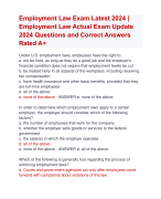 Employment Law Exam Latest 2024 |  Employment Law ActualExam Update  2024 Questions and Correct Answers  Rated A+ | Verified Employment Law Exam 2024 Quiz with Accurate Solutions Aranking Allpass