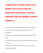 FLORIDA CIVIC LITERACY EXAM (FCLE) NEWEST 2024 ACTUAL EXAM 200 QUESTIONS AND CORRECT DETAILED ANSWERS (VERIFIED ANSWERS ALREADY GRADED A+)