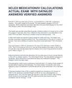 NCLEX MEDICATION/IV CALCULATIONS  ACTUAL EXAM  WITH DATAILED 