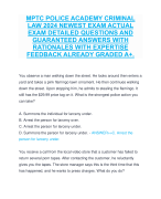 MPTC POLICE ACADEMY CRIMINAL  LAW 2024 NEWEST EXAM ACTUAL  EXAM DETAILED QUESTIONS AND  GUARANTEED ANSWERS WITH  RATIONALES WITH EXPERTISE  FEEDBACK ALREADY GRADED A+