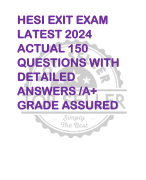 HESI EXIT EXAM  LATEST 2024  ACTUAL 150  QUESTIONS WITH  DETAILED  ANSWERS /A+  GRADE ASSURED 