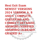 Hesi Exit Exam NEWEST VERSIONS  2024 VERSION A, B  AND C COMPLETE  QUESTIONS AND  CORRECT DETAILED  ANSWERS (VERIFIED  ANSWERS) |ALREADY  GRADED A+