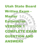 Utah State Board  Written Exam - Master  Esthetician VERSION 1  COMPLETE EXAM  QUESTION AND  ANSWERS
