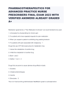 PHARMACOTHERAPEUTICS FOR  ADVANCED PRACTICE NURSE  PRESCRIBERS FINAL EXAM 2023 WITH  VERIFIED ANSWERS ALREADY GRADED  A+ 