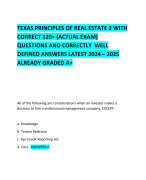 TEXAS PRINCIPLES OF REAL ESTATE 2 WITH CORRECT 120+ (ACTUAL EXAM) QUESTIONS AND CORRECTLY  WELL DEFINED ANSWERS LATEST 2024 – 2025 ALREADY GRADED A+ 