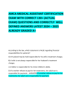 AMCA MEDICAL ASSISTANT CERTIFICATION EXAM WITH CORRECT 130+ (ACTUAL EXAM) QUESTIONS AND CORRECTLY  WELL DEFINED ANSWERS LATEST 2024 – 2025 ALREADY GRADED A+       