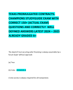 TEXAS PROMULGATED CONTRACTSCHAMPIONS STUDYGUIDE EXAM WITH CORRECT 150+ (ACTUAL EXAM) QUESTIONS AND CORRECTLY  WELL DEFINED ANSWERS LATEST 2024 – 2025 ALREADY GRADED A+      