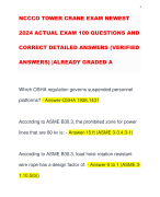 NCCCO TOWER CRANE EXAM NEWEST 2024 ACTUAL EXAM 100 QUESTIONS AND CORRECT DETAILED ANSWERS (VERIFIED ANSWERS) |ALREADY GRADED A