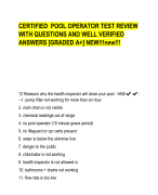 CERTIFIED POOL OPERATOR TEST REVIEW  WITH QUESTIONS AND WELL VERIFIED  ANSWERS [GRADED A+] NEW!!!new!!!