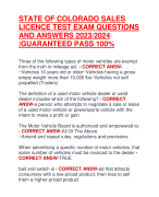 STATE OF COLORADO SALES  LICENCE TEST EXAM QUESTIONS  AND ANSWERS 2023/2024  |GUARANTEED PASS 100%