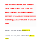 HESI RN FUNDAMENTALS OF NURSING FINAL EXAM LATEST 2024 EXAM TEST BANK CONTAINS 400 QUESTIONS AND CORRECT DETAILED ANSWERS (VERIFIED ANSWERS) |ALREADY GRADED A+||BRAND NEW!!