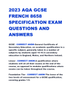 2023 AQA GCSE  FRENCH 8658  SPECIFICATION EXAM  QUESTIONS AND  ANSWERS