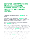CERTIFIED MEDICATAION AIDE  PRACTICE EXAM ( CMA )  WRITTEN PREP EXAM 2023  QUESTIONS AND ANSWERS  |RATED A+