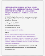 MED SURGICAL NURSING ACTUAL EXAM  UPDATED 2024 -2025 QUESTIONS &DETAILED  SOLUTIONS VERIFIED 100 % GRADED A+  Chapter 49: Endocrine Problems Lewis: 10th  Edition