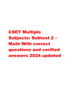 CSET Multiple  Subjects: Subtest 2 – Math With correct  questions and verified  answers 2024 updated