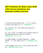 SAT Problems for Math exam 2024  with correct questions and  detailed verified answers