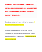 CNA FINAL PRACTICE EXAM LATEST 2024 ACTUAL EXAM 200 QUESTIONS AND CORRECT DETAILED ANSWERS (VERIFIED ANSWERS ALREADY GRADED A+)