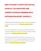 NUR 230 EXAM 2 LATEST 2024 ACTUAL EXAM ALL 150 QUESTIONS AND CORRECT DETAILED ANSWERS WITH RATIONALES|ALREADY GRADED A+