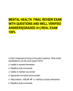 MENTAL HEALTH FINAL REVIEW EXAM  WITH QUESTIONS AND WELL VERIFIED  ANSWERS[GRADED A+] REAL EXAM  100%