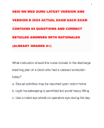 HESI RN MED SURG LATEST VERSION AND VERSION B 2024 ACTUAL EXAM EACH EXAM CONTAINS 60 QUESTIONS AND CORRECT DETAILED ANSWERS WITH RATIONALES (ALREADY GRADED A+)