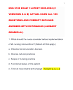 NSG 3100 EXAM 1 LATEST 2023-2024 (2 VERSIONS A & B) ACTUAL EXAM ALL 100 QUESTIONS AND CORRECT DETAILED ANSWERS WITH RATIONALES (ALREADY GRADED A+)
